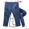 осенне-зимние мужские повседневные эластичные джинсы больших размеров 9XL, 8XL, 7XL, свободные прямые джинсы LG с несколькими карманами и высокой талией.Z6c2#
