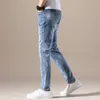 OUSSYUU MARK MĘŻCZYZN Dżinsy Slim Fit chude jeansowe dżinsy designerskie elastyczne spodnie dziurki niebieskie spodni dla mężczyzn 28-40 f063#