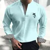 2023 Hawaiian Men's Top No Buckle LG Sleeve Stand Collar Seaside Outdoor Casual Street Bekvämt mjukt material Ny skjorta 3xl K24U#