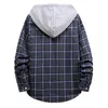 Hommes Plaid Splicing Sweat à capuche Hommes Fi Streetwear Classique Flanelle Lg Manches Chemises à capuche Chemise décontractée Sudaderas Hombre S9cS #