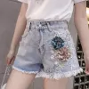 Nouveau 3D Floral Lace Summer Denim Shorts Femmes Streetwear Taille Haute Slim Fit Y2k Luxe Déchiré Afrique Coréen Fi a99Q #