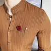 new Spring Rose Brooch Men Shirts & Blouses Lg Sleeved Slim Fit Stand Collar Mens Dr Shirt Party Prom Social Male Shirts L6DJ#
