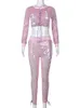 Simenual Digitale Sticken Sequie Zwei Stück Set Frauen Sexy Bandage LG Sleeve Crop Top Enge Hosen Herbst Vocati Streetwear Y2k x0T0 #