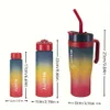 3pcs, Water Bottles Set Portable, Large Gradient Color Straw Sports Tumblers Outdoor Fiess, Camping, Parties - Sippy Cups for School Supplies and Birthdays