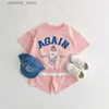 T-shirts 2023 Sommer Neue Baby Jungen Kurzarm Kleidung Set Nette Cartoon Bär Druck Kinder T-shirt + Shorts 2 stücke Anzug Baby Mädchen Outfits24328