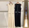 2024 Spring/Summer Sandro Pearl Decoration Round Neck Sleeveless Sticke Slim Fit Dress Long Dress