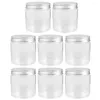 Lagringsflaskor 8 st 250 ml mini transparent silver aluminium lock mason burk set honungskängar små frukter sylt plast tätning mössa