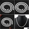 Chaînes 925 Sterling Sier Chaîne 18K Plaqué Or 6mm FL Collier latéral pour femmes hommes fête cadeau mode fiançailles mariage goutte Deli ot7Bv