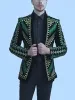 Luxo bordado cardigan blazer smoking homens xale lapela listras finas terno jaquetas masculino festa de formatura casamento casaco cantor traje p9bs #