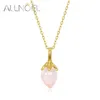 Pendants ALLNOEL Natural Rose Quartz 925 Sterling Sliver Pendant Necklace For Women Water Drop Lily Of The Valley Flower Romance Jewelry