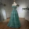 Vestidos de festa wasisi árabe turquesa sem alças apliques elegante uma linha longa vestidos de noite para casamento feminino 2024 fla72445