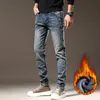 Fleece Jeans Männer 2023 Winter Neue Vintage Elastische Dünne Dicke Warme Veet Hosen Fi Koreanische Männliche Plüsch Stretch Denim Hosen 61eZ #