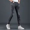 Primavera e outono quente broca jeans de luxo homens punk cowboy novo em alta qualidade coreano fi original magro harajuku jeans cinza 04da #