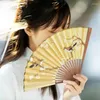 Decorative Figurines Chinese Classical Gold Paper Fan Portable Hanfu Bambou Folding Fans Bamboo Birthday Gift Ventilador Summer Abanicos