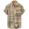 Męska koszula retro dla mężczyzn Vintage News Papers 3D Printed Lapel Hawaiian Shirts swobodne krótkie topy męskie koszule c4tz#