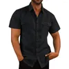 Men's Casual Shirts Men Beach Shirt Solid Color Summer With Chest Pockets Turn-down Collar Lightweight Breathable Stylish Business