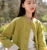 Blouses pour femmes Dames Chemise en lin de coton blanc rétro chinois ethnique ramie femme traditionnelle boutonnée col montant Taichi uniforme