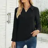 Women's Blouses Women Jacquard Casual Shirt Fashion Stand V Neck Solid Long Sleeve Loose Top Spring Summer Streetwear Workout Shirts