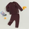 Kledingsets Baby Baby Gebreid Herfstoutfits Effen Kleur Geribbeld Lange mouw Zijknop Tops Broek Set Winterkleding voor jongens meisjes