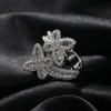 Anello a forma di farfalla con polsino Hip Hop, zirconi cubici, gioielli per coppie di amanti placcati in oro reale