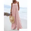 Women'S Jumpsuits & Rompers Designer New Woman Solid Strap Wide Leg Pants Pockets Romper Casual Summer Sleeveless Fashion Loose Dunga Dhkct