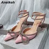 Aneikeh PVC Style Glitter Rhinestons Mujeres Bombas Cristal Bowknot Satin Lady Heels High Party Zapatos 2024 Spring Size 35-42 240321