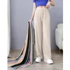 Ice Silk Wide-Leg Pants Women Cool Sweatpants Summer Thin Pleat Loose Straight Pants Office Lady Casual Drawstring Long Trousers 240328