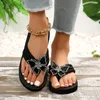 Terlik bayanlar moda flip flop rhinestone kelebek dekoratif klip ayak parmağı kalın taban kadın ev terliği çift plaj ayakkabıları