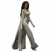 zhymihret 22023 Autumn Winter Ribbed 3 Pieces Set Women Crop Top High Waist Wide Leg Pants Set Lg Sleeve Trench Coat n3SR#