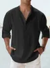 Vår- och hösten New Men's Linen LG Sleeve Breattable Shirt Solid Color Casual Basic Cott Linen Shirt Topps S-5XL M9T4#