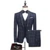 Spodnie ds. Płaszczów w stylu brytyjski Slim Fit | Plaid Duży rozmiar 5xl Wedding Groom High End 3 sztuki garnitury Set Kurtka Blazers