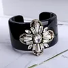 Bangle HAHA&TOTO Trendy Black Resin Inlaid Handmade Crystal Beaded Flower Statement Women Jewelry 3297260L