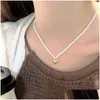 Collares colgantes elegante blanco imitación perla collar de cuentas para mujeres cristal corazón dorado dulce joyería de fiesta collier femme drop de otmey