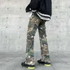 Men's Jeans Military design camouflage pants for men with damaged hand drawn side pockets Trousers mens pocket jeans Y2K J240328