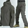 sharkskin Sets Men Winter Work Pants 2 Pcs Set Outdoor Waterproof Tactical Suit Camo Mutli Pocket Combat Jacket Fishing p2ma#