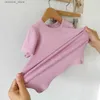 T-Shirts 2024 Yaz Yeni Bebek Kısa Kollu Ev Giyim Seti Toddler Erkek Kız Katı Tişörtler Şort 2 PCS Takım Çocuklar Pamuk Pijama Kıyafetleri24328