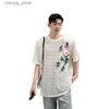 Homens camisetas 2023 verão oco out malha malha manga curta camiseta homens moda coreana 3d bolha flor tees tops24328