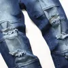 Mannen Hip Hop Splicing Gaten Blauw Biker Skinny Jeans Goede Kwaliteit Mannelijke Street Style Cott Stretch Denim Broek 107Y #