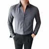 2023 automne Slim Fit col en V Lg manches chemise hommes Busin décontracté solide Blouse mâle bureau Social Dr chemise de grande taille 5XL-M Z23E #