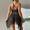 Women's Swimwear 2024 Sexy Transparent Mesh Women Plus Size Swimsuit Female Two Pieces Bathing Suit Skirt Beachwear Swimming #