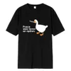Internet Famous Big White Duck Funny Printed T-shirt män Kvinnor Par Kort ärm 100% Cott Black Tshirt O-Neck Clothing W0UH#