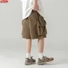 2023 Summer New Japanese Style Large Size Thin Shorts Men Loose Knee Cargo Shorts Hip Hop Streetwear Male Short Trousers f7Uu#