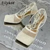 Eilyken Sexy Mesh Décolleté Sandali Donna Punta quadrata Tacco alto Lace Up CrossTied Stiletto Hollow Scarpe eleganti Zapatos Mujer 240312