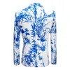 Mens Party Casual Blazer Print Blue Bamboo Mönster Design Slim Fit Men's Clothing Printed Sacka Jacket Men's Wedding Dr Coat V3Hz#