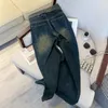 Jean bleu taille haute avec boutons pour femmes, Streetwear, jambes larges, confortable, Style américain, pantalon droit, à la mode, 2024