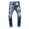 Jeans da uomo High Street Fashion Uomo Retro Blu Elasticizzato Elastico Skinny Fit Strappato Rattoppato Designer Hip Hop Pantaloni di marca Hombre