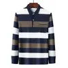 İlkbahar ve Sonbahar Moda Yakası Çizgi Düğmesi Cep Trendi Kontrast Renk Uzun Kollu İş Gündelik Çok Yönlü Polo Gömlek 240318
