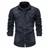 2023 camisa masculina de manga lg primavera outono denim blusas bolso decorati lapela bunda camisa casual roupas de qualidade plus size r0Hx #