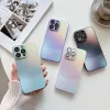 Gradient Matte Phone Case For iPhone 15 Pro Max 14 Plus 13 12 11 Laser Frosted Glass Lens Camera Protective Shockproof Bumper Hard Cover