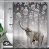 Rideaux de douche Ensemble de rideaux imperméables Coloré Bubble Elephant Salle de bain Couvercle de toilette Tapis en forme de U Tapis 4pcs / set